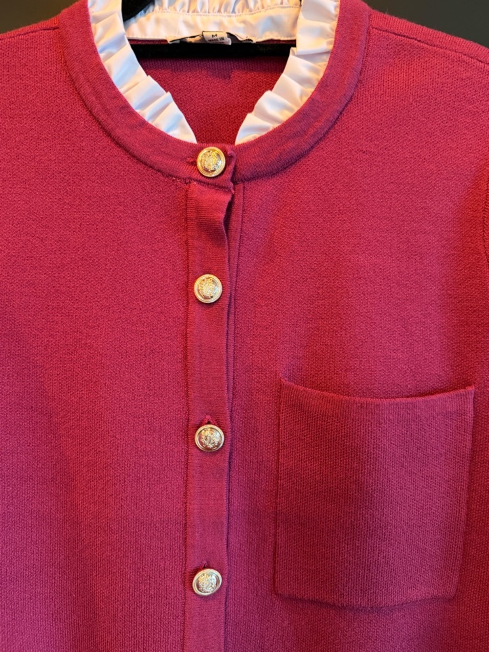 Nanette Lepore Hot Pink Ruffle-Trim Button Cardigan - Picture 2 of 4
